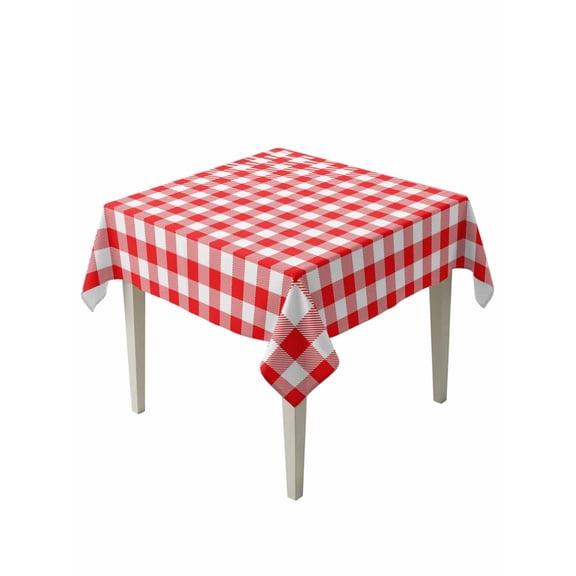 Red White Plaid Table Cloth, Modern Farmhouse Buffalo Check Gingham Waterproof Tablecloth for Square Tables, Reusable Washable Fabric Table Cover for Restaurant Kitchen Dining Tables 54"x54"