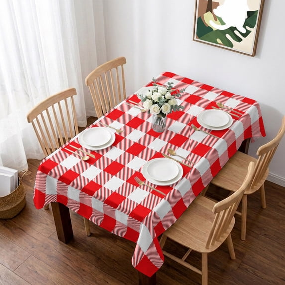 Red White Plaid Table Cloth Waterproof Tablecloths, Modern Farmhouse Buffalo Check Gingham Tablecloth Dining Table Cover for Kitchen Party Tabletop Outdoor, Rectangle Tablecloth 52x70 Inch