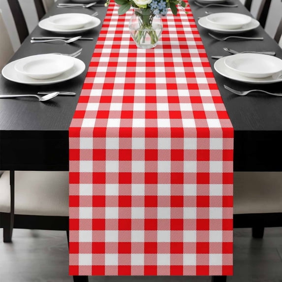 Red White Plaid Table Runner 72 Inches Long, Modern Farmhouse Buffalo Check Gingham Kitchen Coffee Dining Table Decoration for Home Party Birthday Wedding Home Decor 16x72 Inches