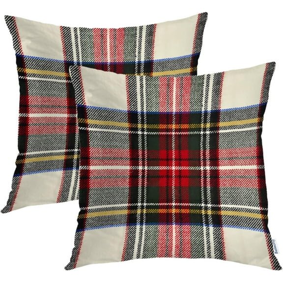 Red White Plaid Throw Pillow Covers, Scottish Tartan Decorative Pillow Covers Digital Printing Blended Fabric for Couch Sofa Bed Invisible Zipper 20x20 in
