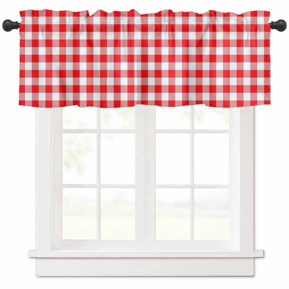 Red White Plaid Valances for Windows Farmhouse Kitchen Curtains Valances Rod Pocket Valance Curtains for Kitchen Windows Modern Farmhouse Buffalo Check Gingham Window Valances for Bathroom 42"x18"