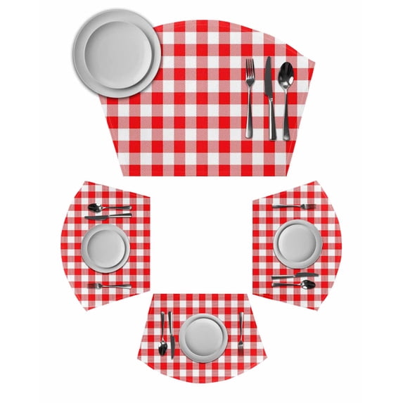 Red White Plaid Wedge Shaped Placemats Set of 2, Cotton Linen Fan Place Mats, Modern Farmhouse Buffalo Check Gingham Washable Table Mats for Holiday Wedding Party Dinning Coffee Tables 11.8"x17.5"