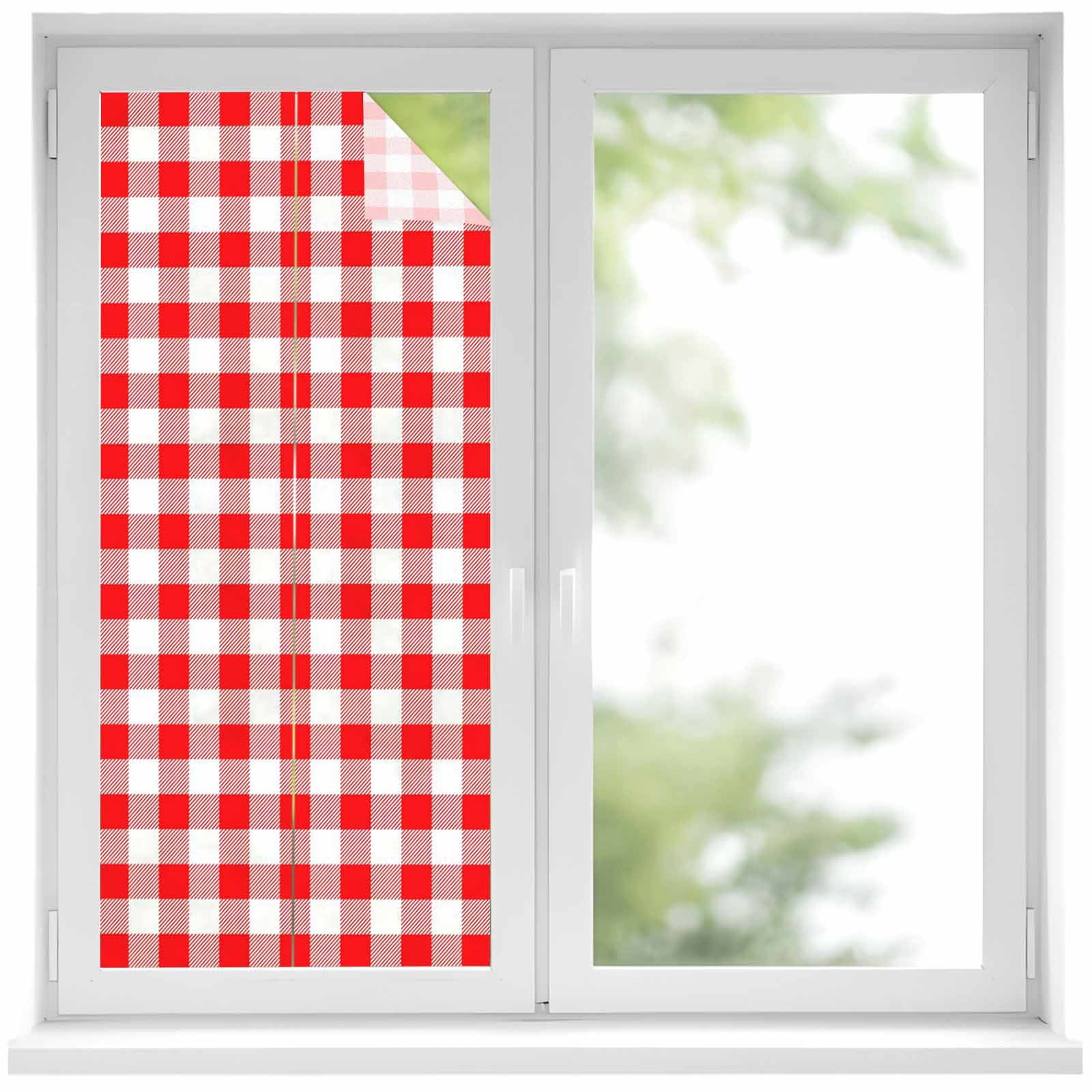 Red White Plaid Window Privacy Film, Modern Farmhouse Buffalo Check ...