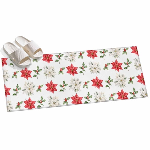 Red White Poinsettias Runner Rug 2.6'x10', Winter Red Floral Berry ...