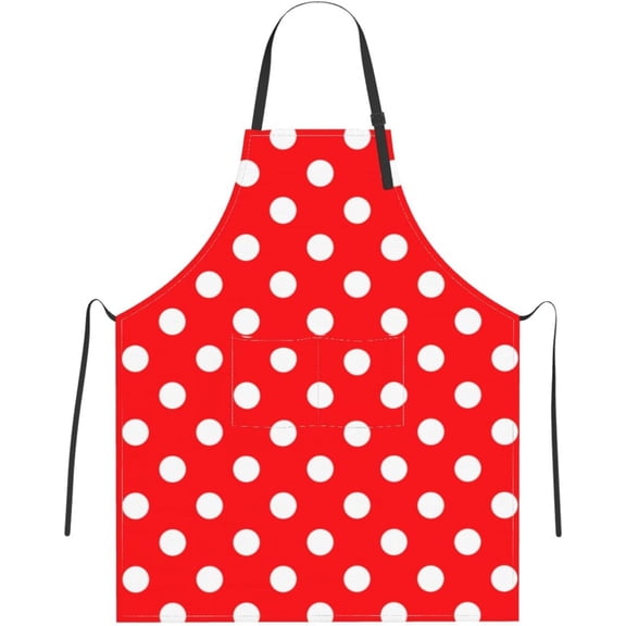 Red White Polka Dot Adjustable Apron with 2 Pockets, Chef Bib for Painting Cooking Garden