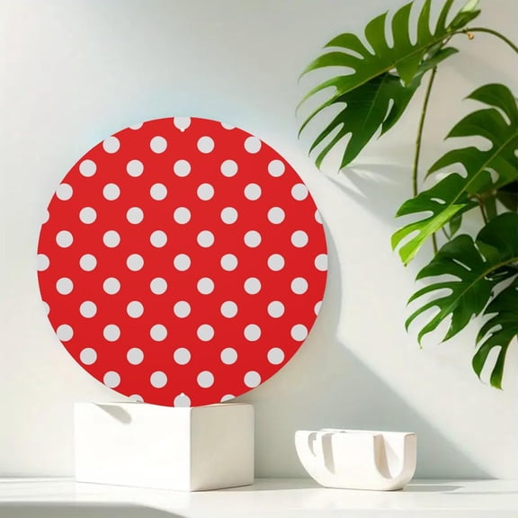 Red White Polka Dot Round Aluminum Metal Decorative Sign 8 In, Circular Indoor/Outdoor Wall Decor, Artistic Paintings for Home, Office, Hotel & Commercial Spaces