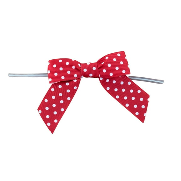 Red & White Polka Dots Pre-Tied Bows - 3" Wide, Set of 12, Grosgrain Ribbon, Memorial Day, 4th of July, Gift Basket, Wreath, Wedding, Christmas, Valentine's Day