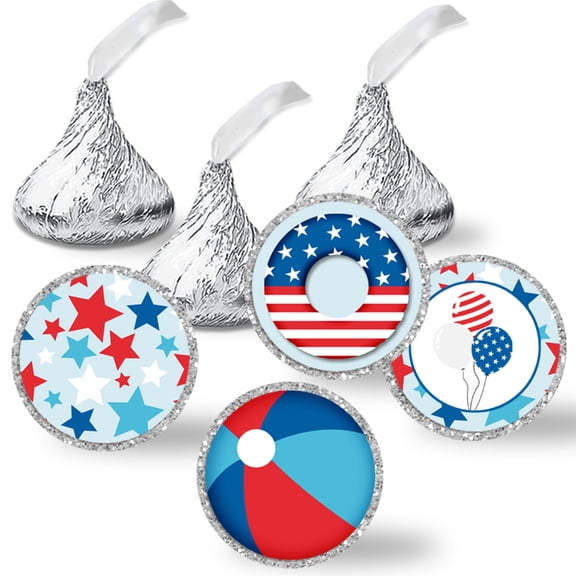 Red, White & Pool Birthday Chocolate Kiss Stickers 324 Count, 0.75 Inch Round Party Candy Labels, 3 Sheets of Coordinating Designs, Made in USA by Amanda Creation