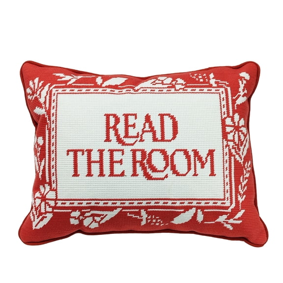 Red & White Read the Room Cross Stitch Throw Pillow by Ashland  - Spring Home Decor