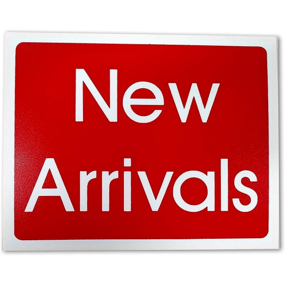 Red & White Retail Business Sign - New Arrivals - 5.5" H x 7" W - 2 Signs