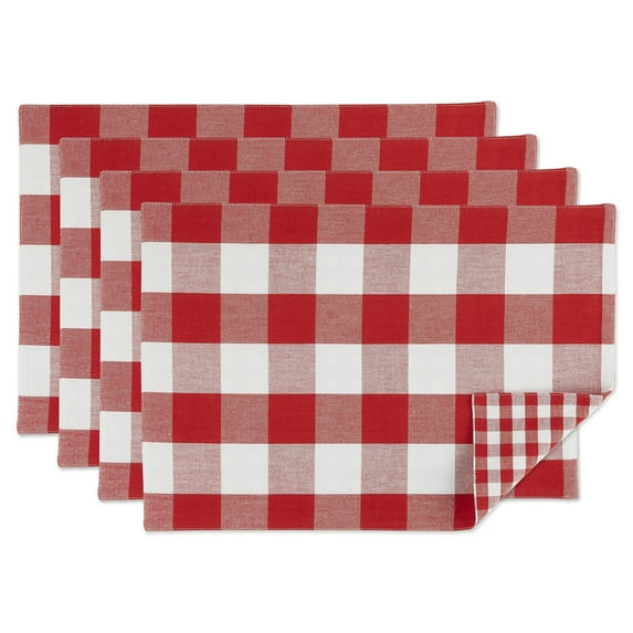 DII Modern Cotton Reversible Gingham/Buffalo Check Placemat Set in Red/White