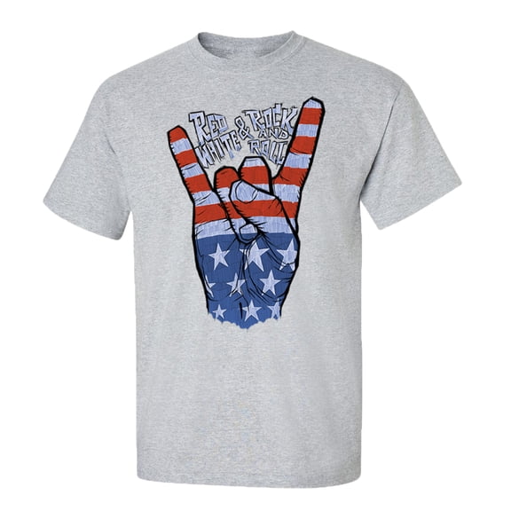Red White & Rock Roll Short Sleeve T-Shirt-Sports Gray-Small