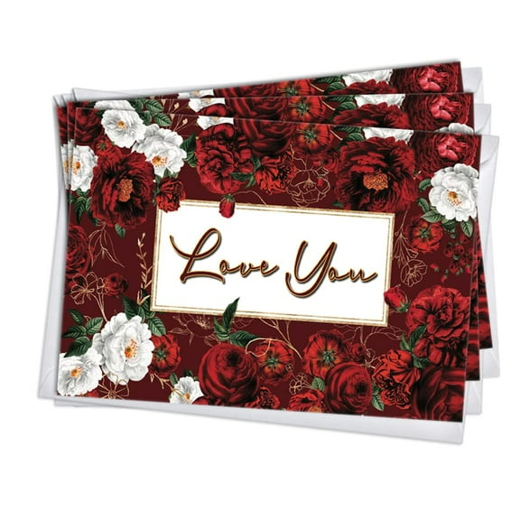 Red & White Roses Valentines/Galentines Day Greeting Cards | 20 Pack Bulk Set (5x7)
