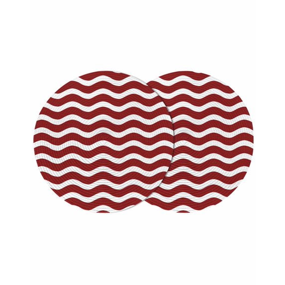 Red White Round 15 Inch Placemats Set of 2, Modern Abstract Waves Water Ripple Striped HeatResistant Non Slip Place Mats for Dining Table, Wipeable Braided Kitchen Table Mats for Housewarming