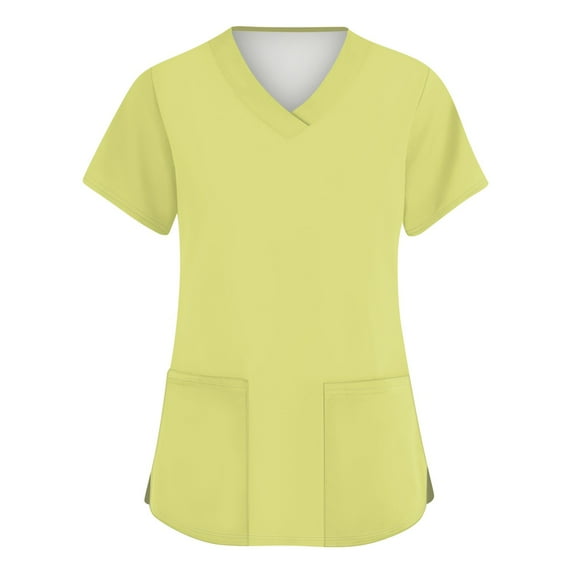 Womens Scrubs, Women'S Scrubs Plus Size V Neck Short Sleeve Workwear With Pockets Easter Scrub Tops Bottoms For Women 4Th Of July Tank Tops Tank Outfit Tank Tops (M, Yellow) ZMTing