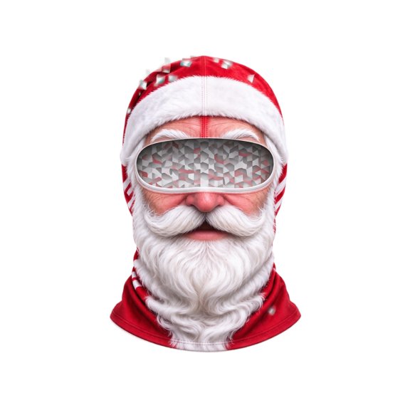 Red and White Santa Claus Balaclava with 3D Printed Ski Goggle Cover, Warm Face Mask for Cold Weather and Funny Gifts for Men, Hilarious White Elephant Christmas Gifts for Holiday