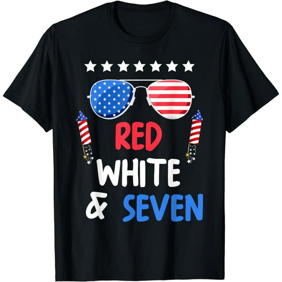Red White & Seven 7th Birthday 4th Of July Independence Day T-Shirt