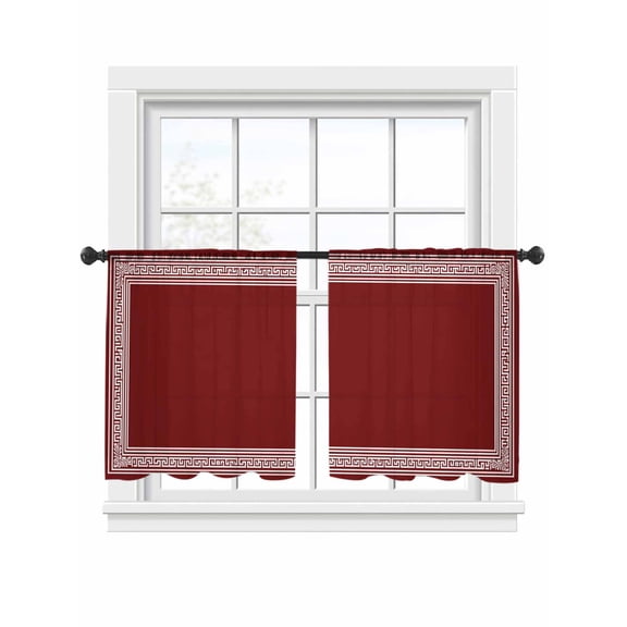 Red White Sheer Curtains 2 Panels Set Geometric Greek Key Bordered Abstract Art Sheer Window Curtains Light Filtering Rod Pocket Voile Drapes for Bedroom Living Room 52"x54"