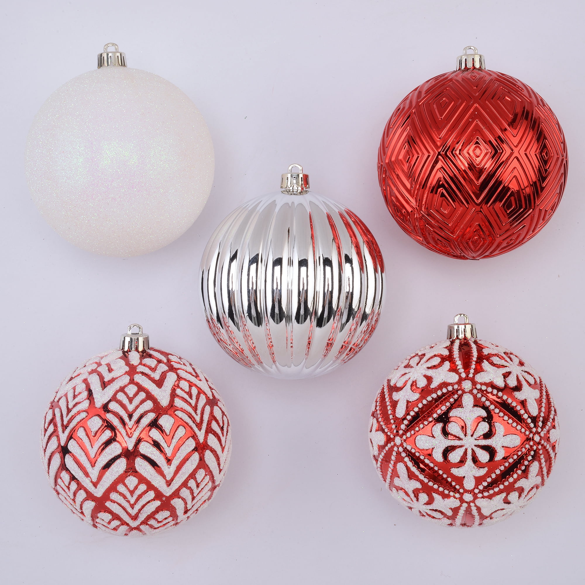Red/White/Silver Shatterproof Round Christmas Ornaments, 9 Count, by