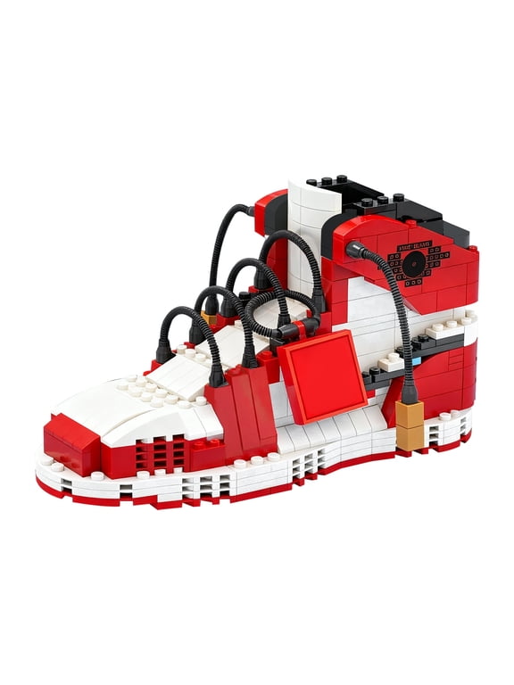 Red-White Sneaker Building Blocks Set, Basketball Sports Shoe Mini Bricks, Collectible Basketball Shoe Toy, Best Christmas Gift for Kids & Adult, 474Pcs