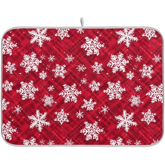 Red White Snowflake Christmas Dish Drying Mat Absorbent Microfiber Dish Drying Pad Drainer Mats for Kitchen Counter 16 x 18 In