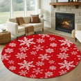 thumbnail image 1 of Red White Snowflake Christmas Round Rug 5ft Washable Circle Kitchen Rugs Non Slip Winter Xmas Snowflakes Large Area Rug Indoor Floor Carpet for Bedroom Living Room Home Office Dining Room Nursery, 1 of 8