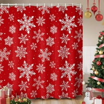 Red White Snowflake Christmas Shower Curtain, Winter Xmas Snowflakes Waterproof Fabric Shower Curtains with 12 Hooks, Bathroom Curtain Set for Bathroom Accessories Decor, 36 x 72 Inches
