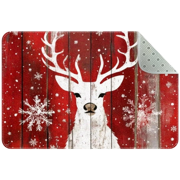 Red White Snowflake Deer Reindeer Entryway Rug, 2x3 Area Rug Indoor Door Mat Non-slip Washable Floor Carpet Rug for Bedroom Office Dining Room Bathroom