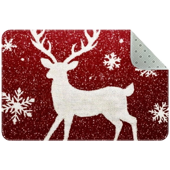 Red White Snowflake Reindeer Entryway Rug, 2x3 Area Rug Indoor Door Mat Non-slip Washable Floor Carpet Rug for Bedroom Office Dining Room Bathroom
