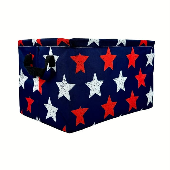 Red And White Star Print Dirty Laundry Basket Rectangular Storage Basket Star Pattern Extra Large Collapsible Laundry Basket, Housewares, Laundry Hamper, Shelf Baskets