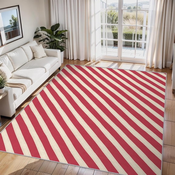 Red White Stripe Area Rug, Diagonal Stripe Design Carpet, Washable Non Slip Soft Low Pile, Living Room Bedroom Office Mat 3x4ft