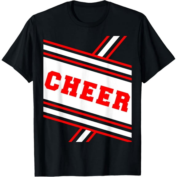 Red & White Stripe Cheer Team Graphic for Women Short Sleeve T-Shirt