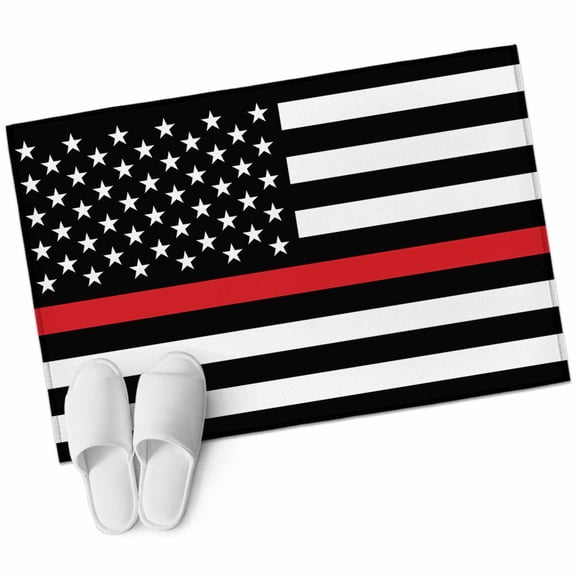 Red White Stripe Fireman American Flag 2'x3' Washable Rug, Fire Fighter USA Flags Non-Slip Soft Doormat Area Rugs for Entrance Bathroom Bedsides, Carpet for Kitchen Bedroom, Entryway Floor Mat