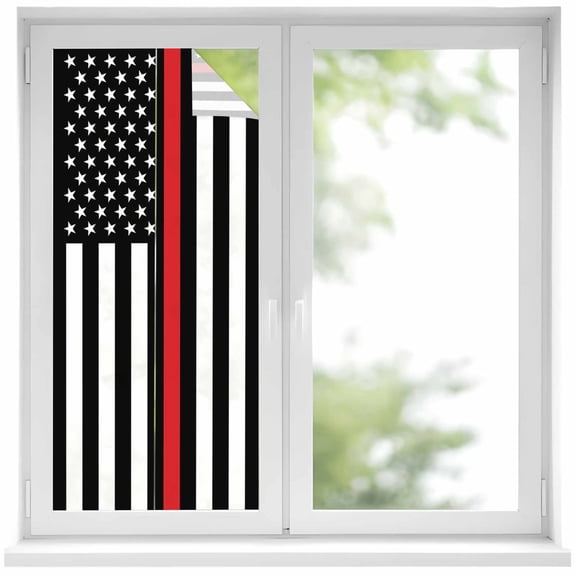 Red White Stripe Fireman American Flag Window Privacy Film, Fire Fighter USA Flags Static Cling UV Sun Blocking Heat Control Window Tint, Non-Adhesive One Way Windows Privacy Cover 19.6''x39.3''