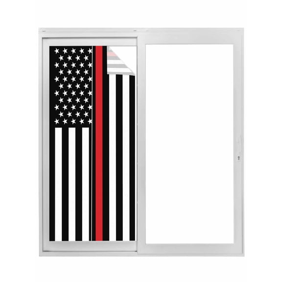 Red White Stripe Fireman American Flag Window Privacy Film, Fire Fighter USA Flags Static Cling UV Sun Blocking Tint Film Heat Control Windows Films for Bedroom Bathroom, Window Stickers 17.7"x39.3"
