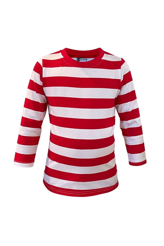 Red White Stripe Kids Long Sleeve Crew Neck Shirt, YS, 1 piece