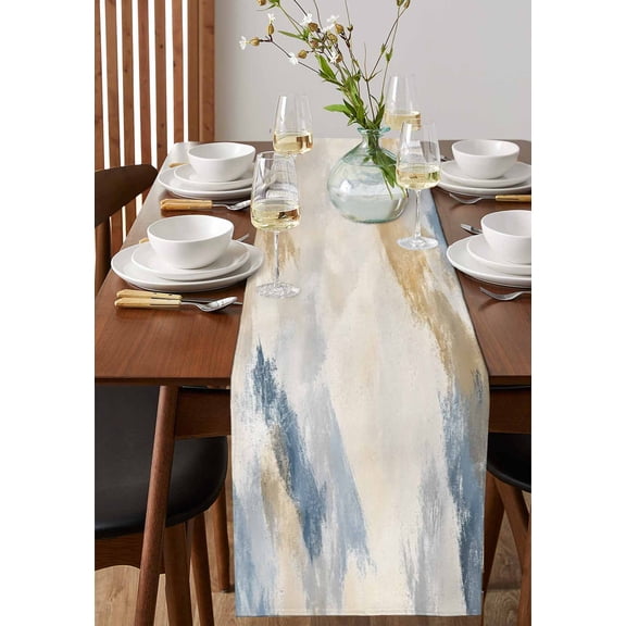 Red White Stripe Water Ripple Table Runner 13x90in Non-Slip Cotton Linen Table Runners, Abstract Minimalist Geometric Art Dresser Scarves TableRunner for Dinner Kitchen Dining Wedding Party