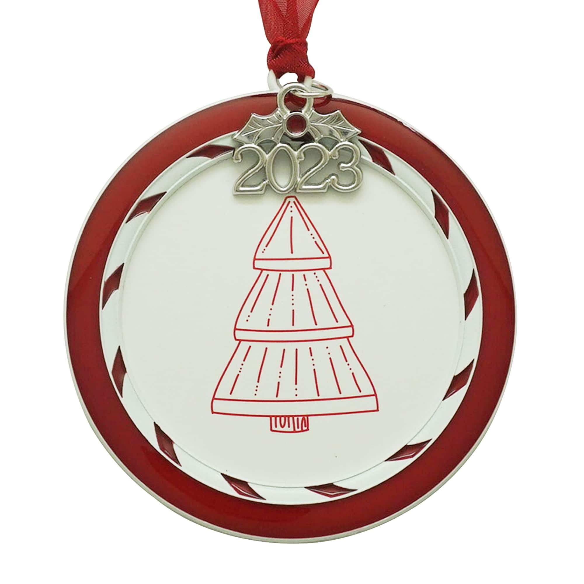 Red & White Striped 2023 2.5" Round Ornament Frame by Studio Décor
