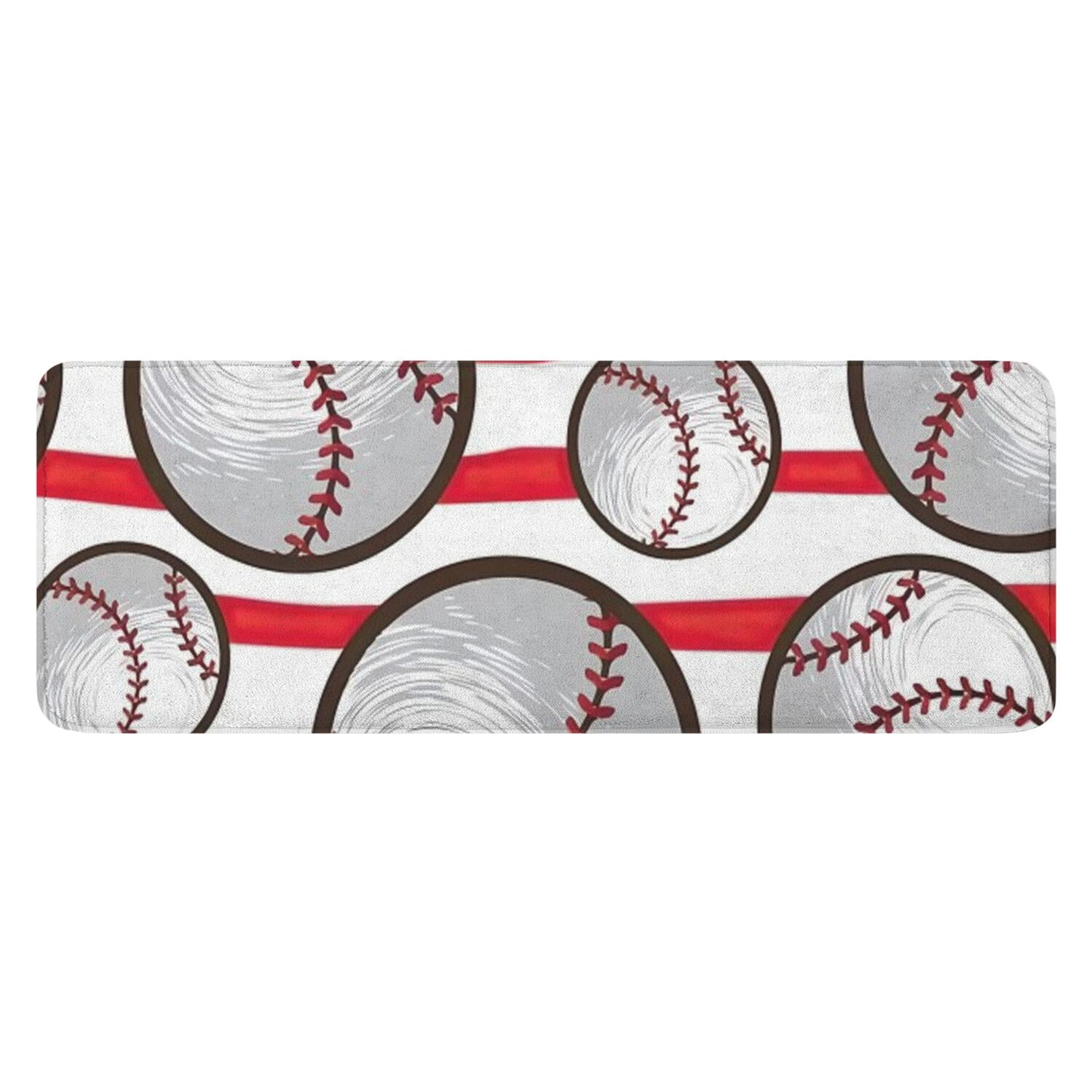 Red and White Striped Baseballs Pattern Kitchen Rug Mat,Kitchen Runner ...