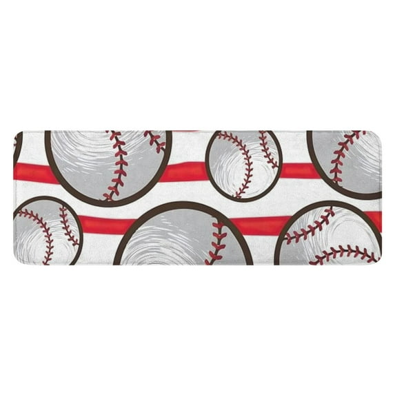 Red and White Striped Baseballs Pattern Kitchen Rug Mat,Kitchen Runner Rugs Non Skid Washable,Decorative Kitchen Floor Mats for Kitchen,Sink,Laundry,17"x47.2"