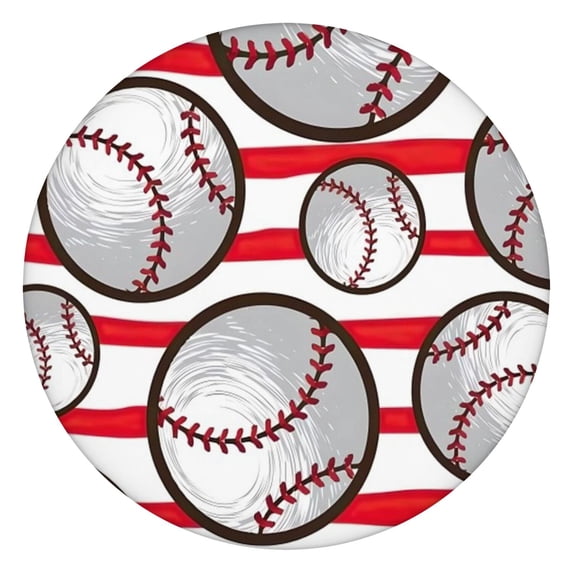 Red and White Striped Baseballs Pattern Round Fitted Tablecloth with Elastic Edge,Dining Table Cover Waterproof,Outdoor Round Tablecloth for Camping,Dining,Indoor and Outdoor