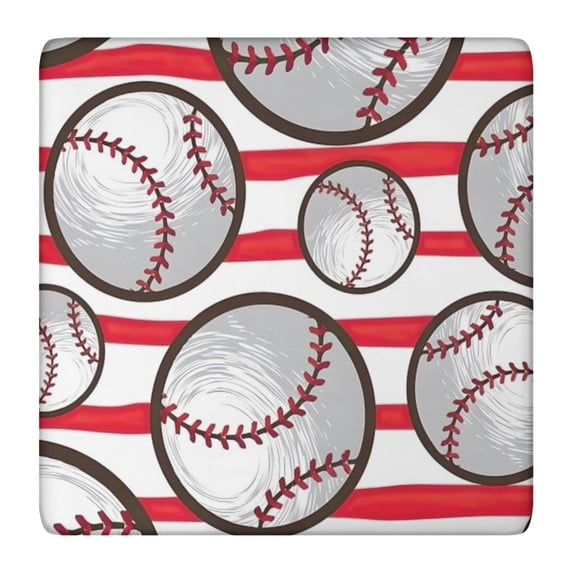 Red and White Striped Baseballs Pattern Square Fitted Tablecloth with Elastic Edge,Square Table Cover,Washable Elastic Table Cover for Home Kitchen Party Decor 36"x36"