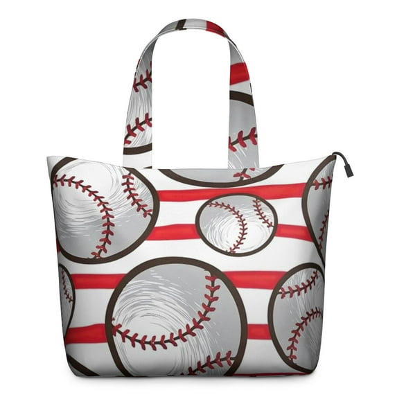 Red and White Striped Baseballs Pattern Travel Tote Bags for Women Carry On,Large Weekender Bags for Women Travel,Multi Functional Duffle Bag for Work,Shopping,Sports