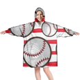 thumbnail image 1 of Red and White Striped Baseballs Pattern Wearable Oversized Blanket,Wearable Blanket Hoodie for Adults,Cozy Hooded Blankets with Super Pockets,Super Warm Fuzzy Pullover for Women & Men, 1 of 6