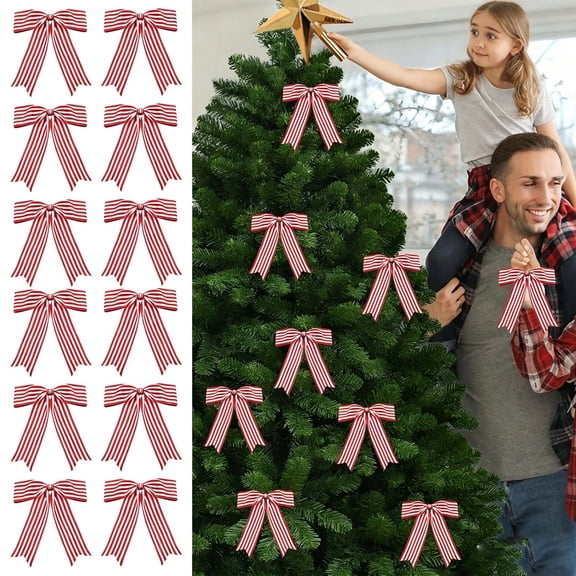 Red and White Striped Christmas Bows – 6/12/24 Pack Candy Cane Wired Ribbon Bows 5.12" x 4.33" for Gift Wrapping, Holiday Christmas Tree Decorations, Wreaths, DIY Crafts & Party Supplies