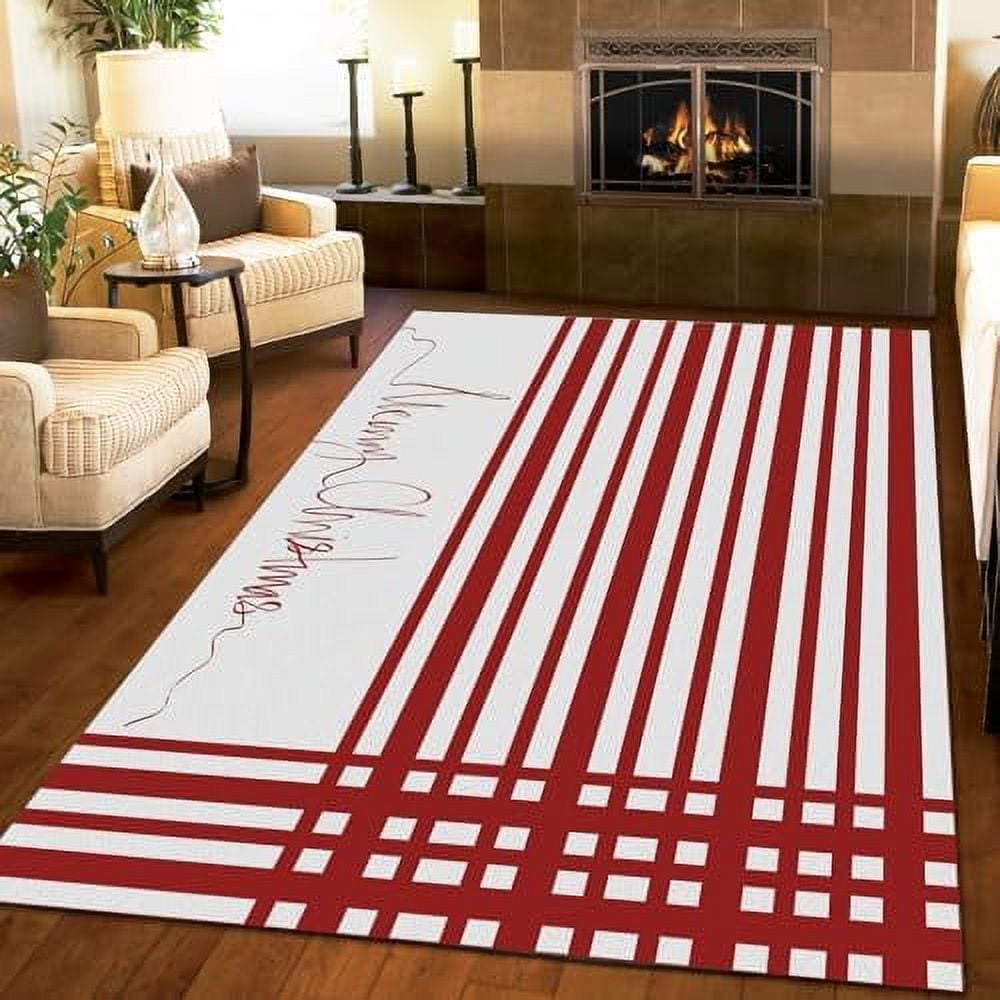 Red and White Striped Minimalist Christmas Area Rug Festive Christmas