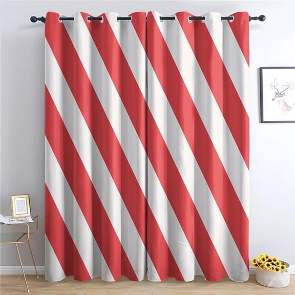 Red And White Striped Patterned Blackout Curtains For Bedroom, Living Room Decor, Room Darkening Thermal Insulated Grommet Drapes, Diagonal Stripe Window Treatments 26"W x 54"L (Pack of 2)