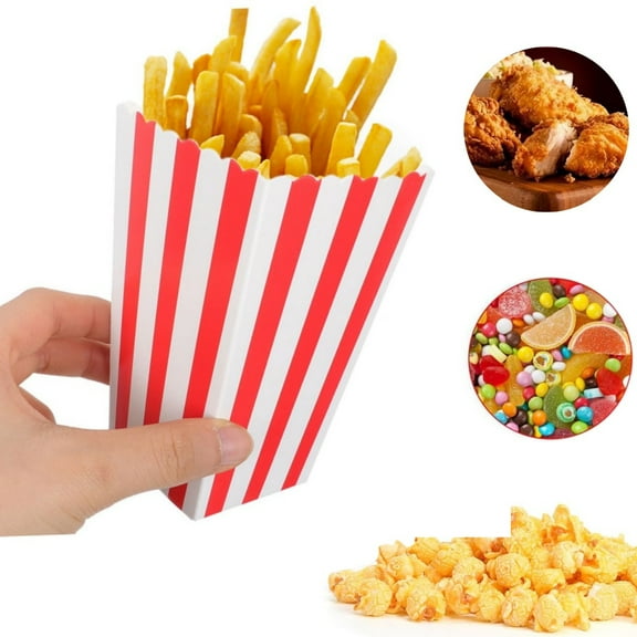 Red & White Striped Popcorn Boxes,QZS Paper Popcorn Containers,72pcs Portable Movie Night Decorations for Indoor and Outdoor