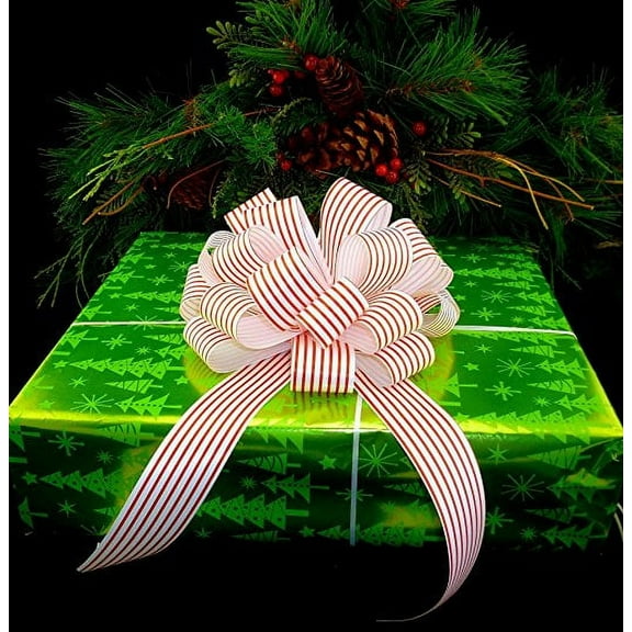 Red White Striped Pull Bows with Tails - 8" Wide, Set of 6, Easter, Wreath, Present, Basket Decor, Christmas, Valentine's Day
