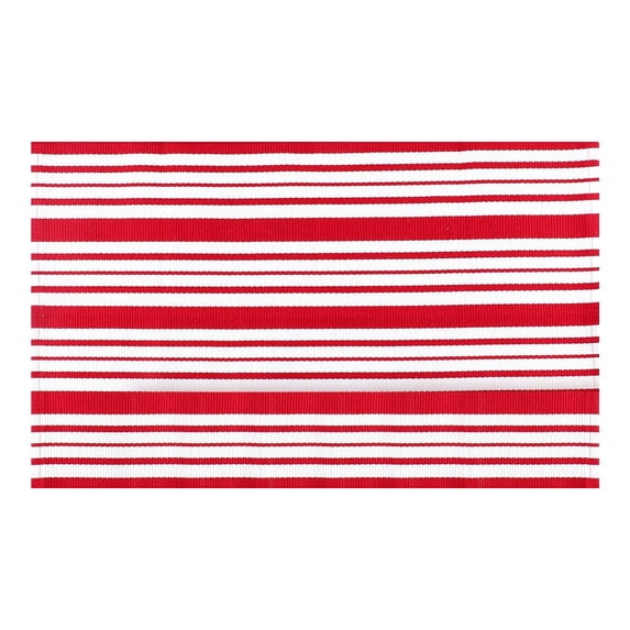 Red and White Striped Rug, Non-Slip Cotton Hand-Woven Area Rug Washable Welcome Mats for Front Porch/Entryway/Laundry/Bathroom/Bedroom Christmas Red Doormat